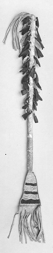 Rattle, Wood, horn, beads, leather, Native American (Chippewa - Ojibwe)