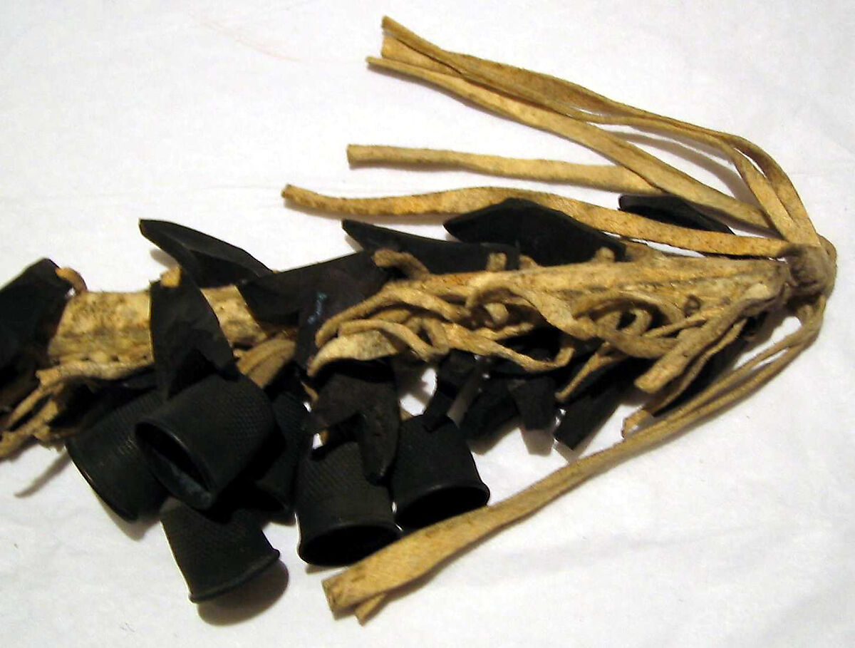 Rattle, Wood, horn, beads, leather, Native American (Chippewa - Ojibwe)