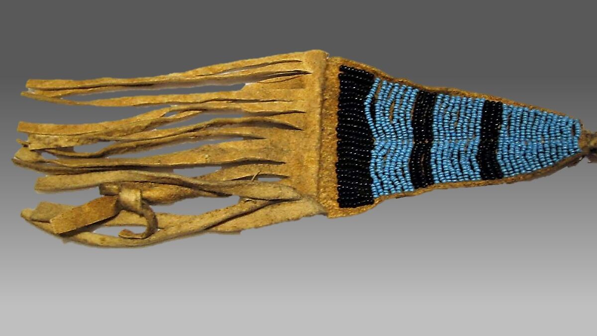 Rattle, Wood, horn, beads, leather, Native American (Chippewa - Ojibwe)