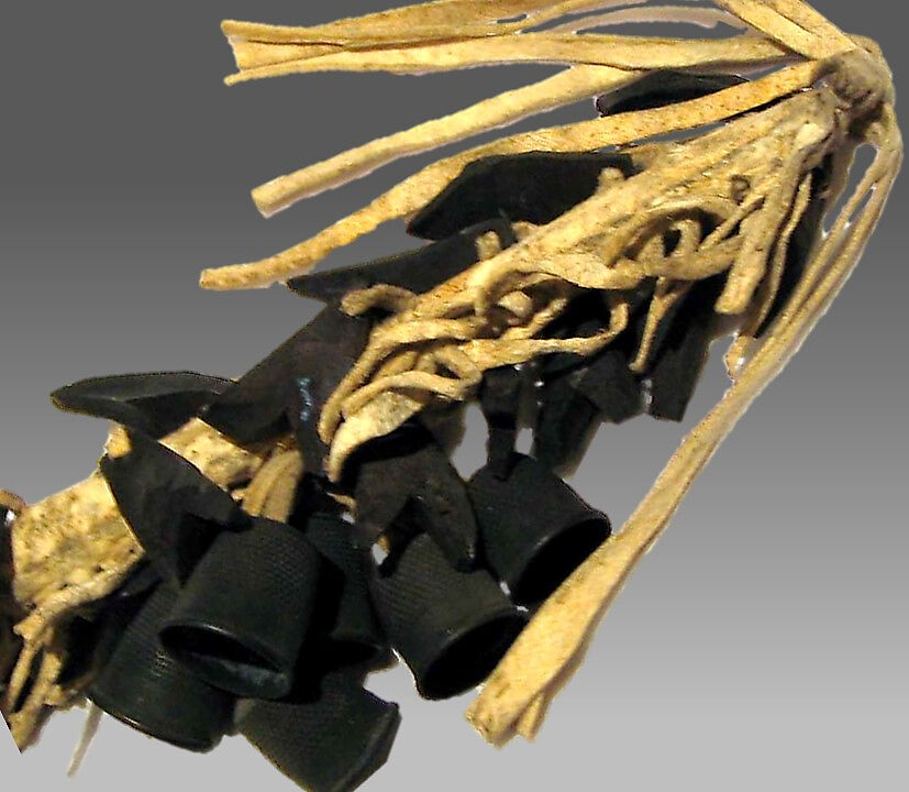 Rattle, Wood, horn, beads, leather, Native American (Chippewa - Ojibwe)