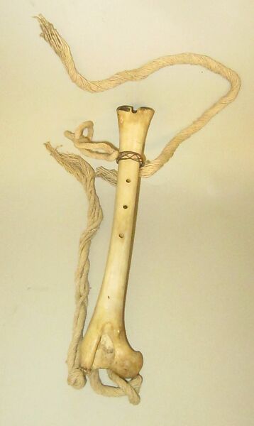 Wat-Sa-Pua (bone flute), bone, wax or rubber, cord, Native American (Wapisiana, probably) 