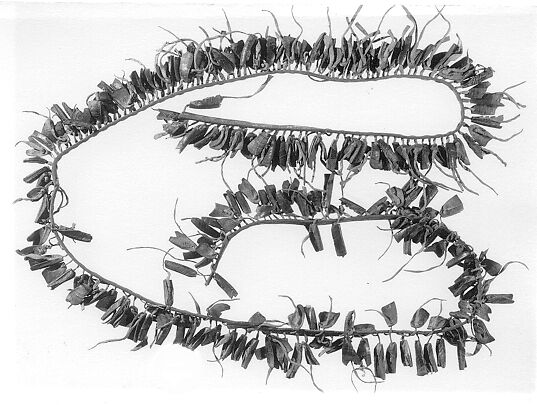 Hoof Rattle Strap, dew claws (deer hooves), leather, rawhide, Native American (Osage, possibly)