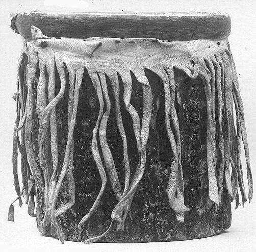 Drum, Wood, hide, leather, thread, Native American (Apache, probably)