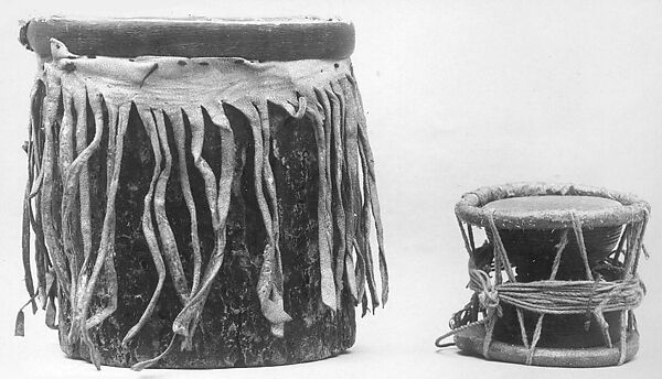 Drum, Wood, hide, leather, thread, Native American (Apache, probably)