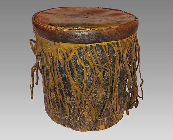 Drum, Wood, hide, leather, thread, Native American (Apache, probably) 