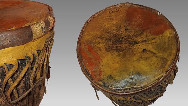 Drum, Wood, hide, leather, thread, Native American (Apache, probably)