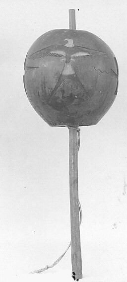 Rattle, Gourd, wood, glass pellets, Native American (Arapaho)