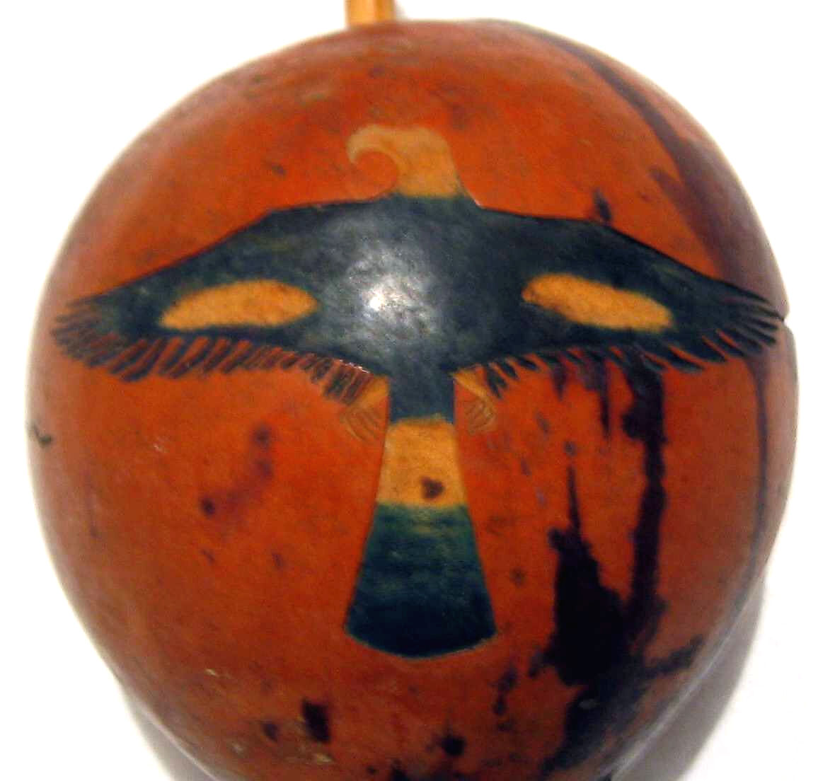 Rattle, Gourd, wood, glass pellets, Native American (Arapaho)