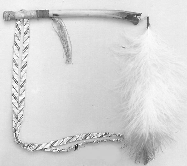 Bone Whistle, bird (eagle) bone, feather, beadwork, thread, pitch or wax, Native American (Shoshone or Sioux)