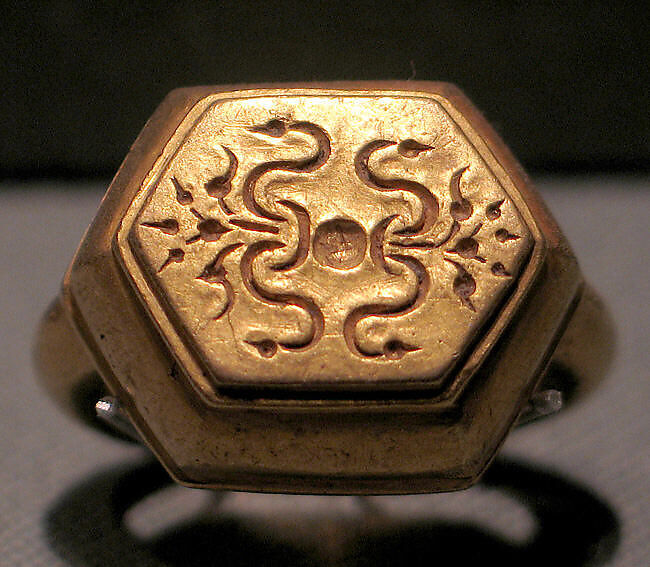 Ring with Hexagonal Bezel with Sri Inscription, Gold, Indonesia (Java) 