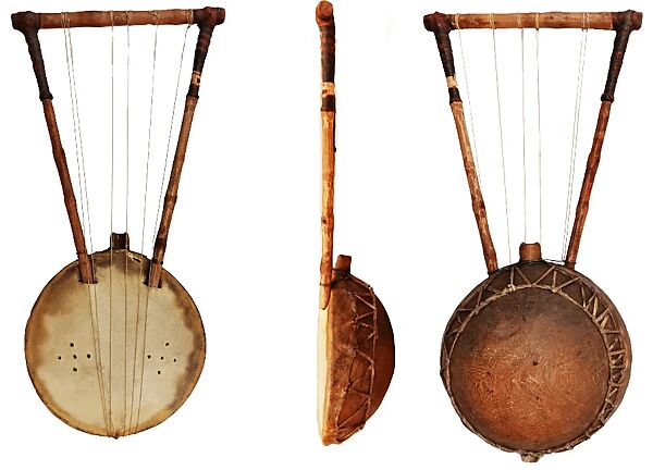 Lyre, Wood, skin, wire, leather, African