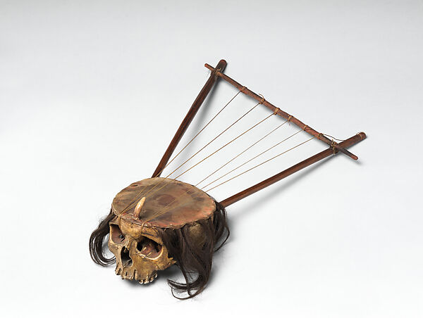 Lyre, Human skull, animal skin, hair, wood, gut, possibly Ethiopian 