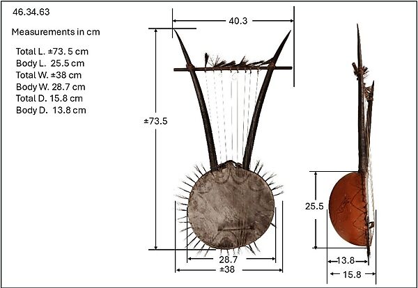 Lyre, Wood, horn, gourd, skin, Ugandan or Kenyan