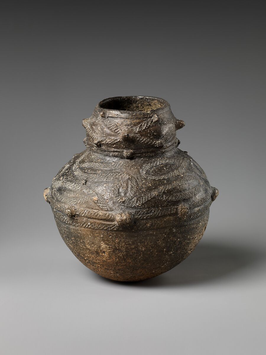 Spouted Vessel, Earthenware with carved and cord-marked decoration (Tohoku region, Tokoshinai 5 type), Japan