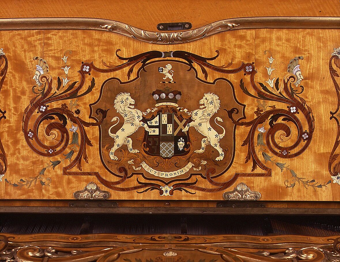 Grand Pianoforte, Érard (French, ca. 1780–1959)  , made in London, Satinwood veneer, oak, spruce, iron, steel, ebony, ivory, gilding, mother-of-pearl, holly, mahogany, burl walnut, tulipwood, silver wire, British