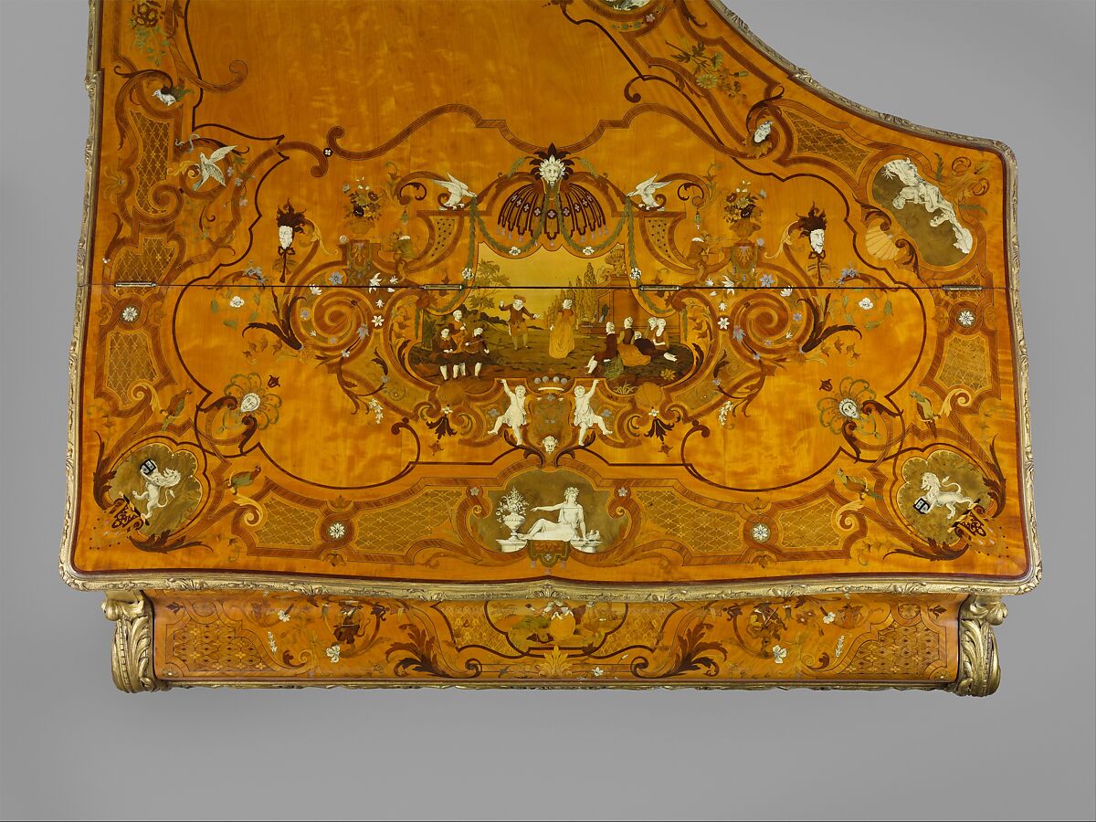 Grand Pianoforte, Érard (French, ca. 1780–1959)  , made in London, Satinwood veneer, oak, spruce, iron, steel, ebony, ivory, gilding, mother-of-pearl, holly, mahogany, burl walnut, tulipwood, silver wire, British