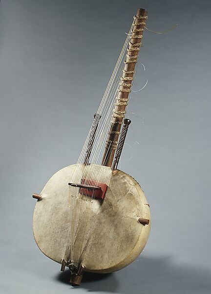 Kora, Mamadou Kouyaté (d. 1991)  (bridge by Djimo Kouyaté), Gourd, goat skin, antelope-hide, ebony, metal, wood, Mandinka people, Senegambia