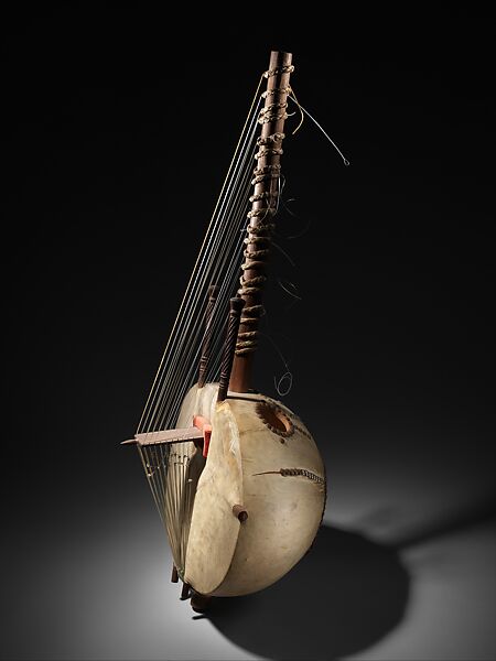 Kora, Mamadou Kouyaté (d. 1991)  (bridge by Djimo Kouyaté), Gourd, goat skin, antelope-hide, ebony, metal, wood, Mandinka people, Senegambia 