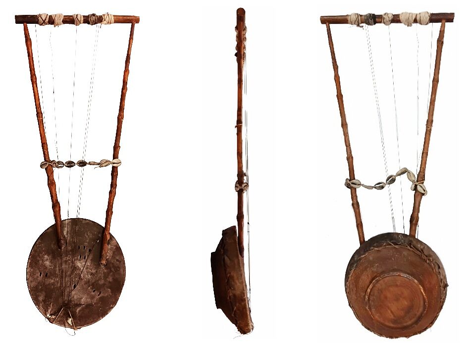 Kissar, Wood, skin, gut strings, cowrie shells, African