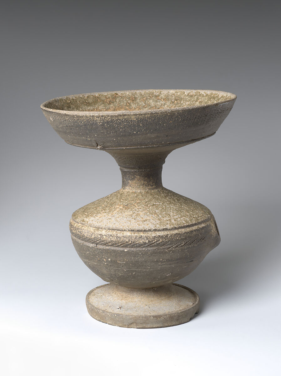 Vessel with Straw Hole, Stoneware with natural ash glaze and incised decoration (Sue ware), Japan