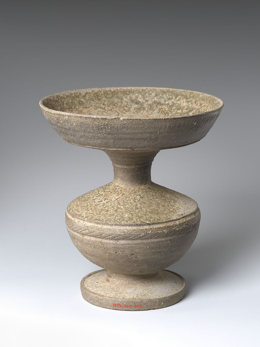 Vessel with Straw Hole, Stoneware with natural ash glaze and incised decoration (Sue ware), Japan