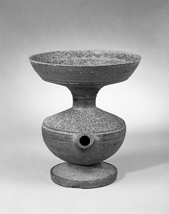 Vessel with Straw Hole, Stoneware with natural ash glaze and incised decoration (Sue ware), Japan 