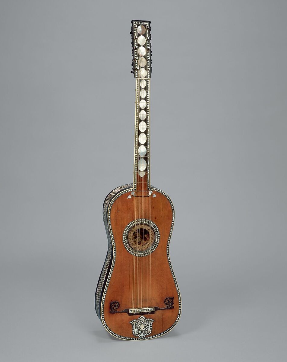 Guitar, Attributed to Giacomo (Jacob) Ertel (German, ca. 1646–1711 Rome), Spruce, ebony, fruitwood, bone, ivory, mother-of-pearl, parchment, Italian 