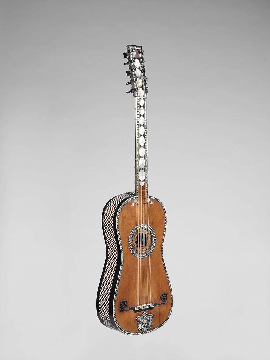 Guitar, Attributed to Giacomo (Jacob) Ertel (German, ca. 1646–1711 Rome), Spruce, ebony, fruitwood, bone, ivory, mother-of-pearl, parchment, Italian