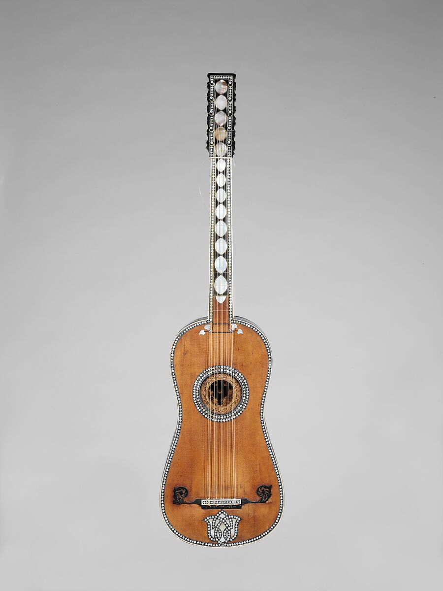 Guitar, Attributed to Giacomo (Jacob) Ertel (German, ca. 1646–1711 Rome), Spruce, ebony, fruitwood, bone, ivory, mother-of-pearl, parchment, Italian