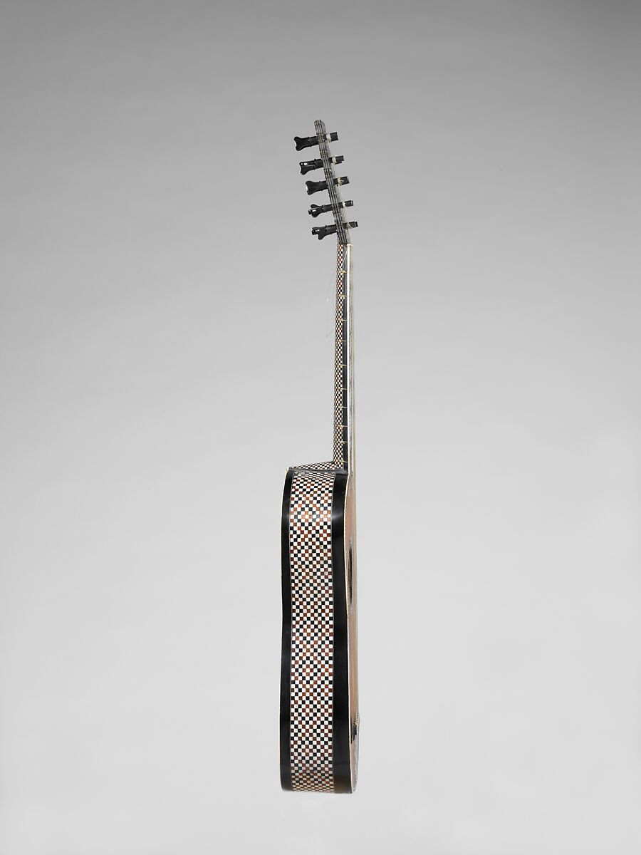 Guitar, Attributed to Giacomo (Jacob) Ertel (German, ca. 1646–1711 Rome), Spruce, ebony, fruitwood, bone, ivory, mother-of-pearl, parchment, Italian