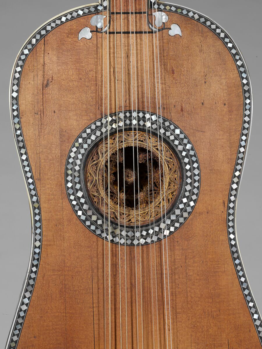 Guitar, Attributed to Giacomo (Jacob) Ertel (German, ca. 1646–1711 Rome), Spruce, ebony, fruitwood, bone, ivory, mother-of-pearl, parchment, Italian