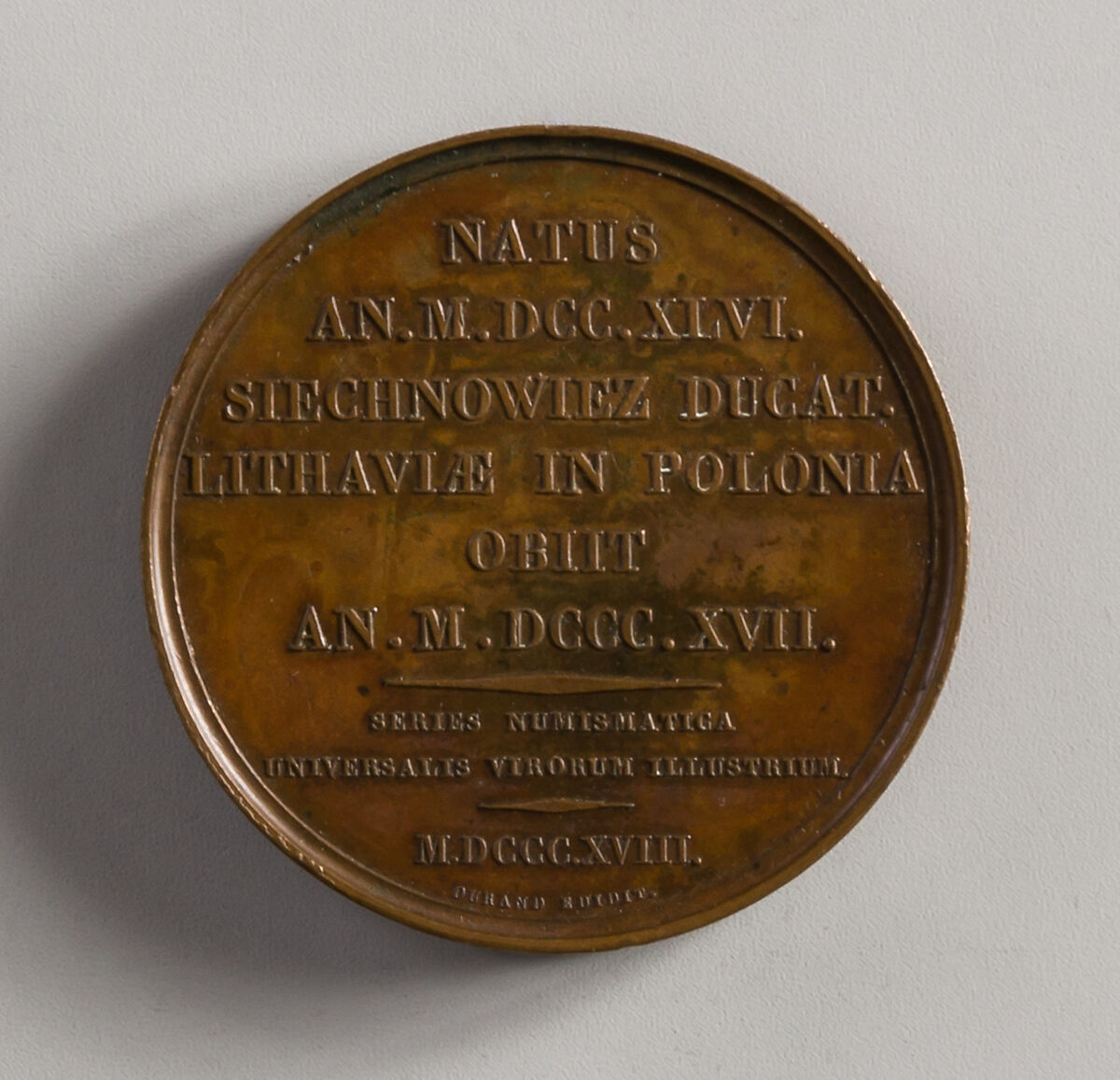 Medal of Thaddeus Kosciuszko, François Augustin Caunois (French, 1787–1859), Bronze