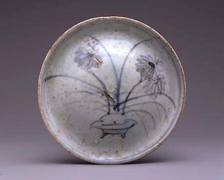 Dish with Grasses and Flowers, Porcelain with underglaze blue decoration (Hizen ware, early Imari type), Japan 
