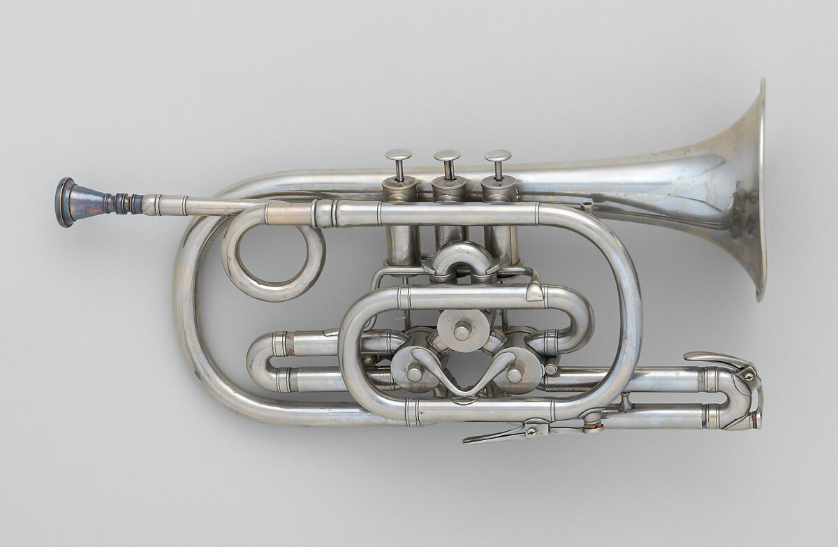 Rotary Valve Cornet, Isaac Fiske (American, Holden, Massachusetts 1820–1894 Worcester), Nickel silver, American 