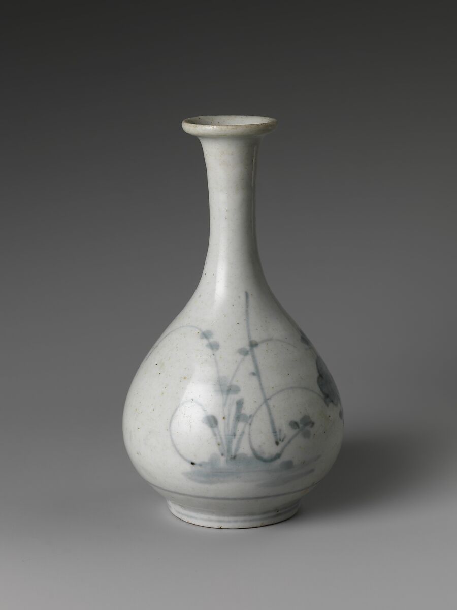 Sake Bottle (Tokkuri) with Flowers and Grasses, Porcelain with cobalt blue under transparent glaze (Hizen ware, Arita type), Japan