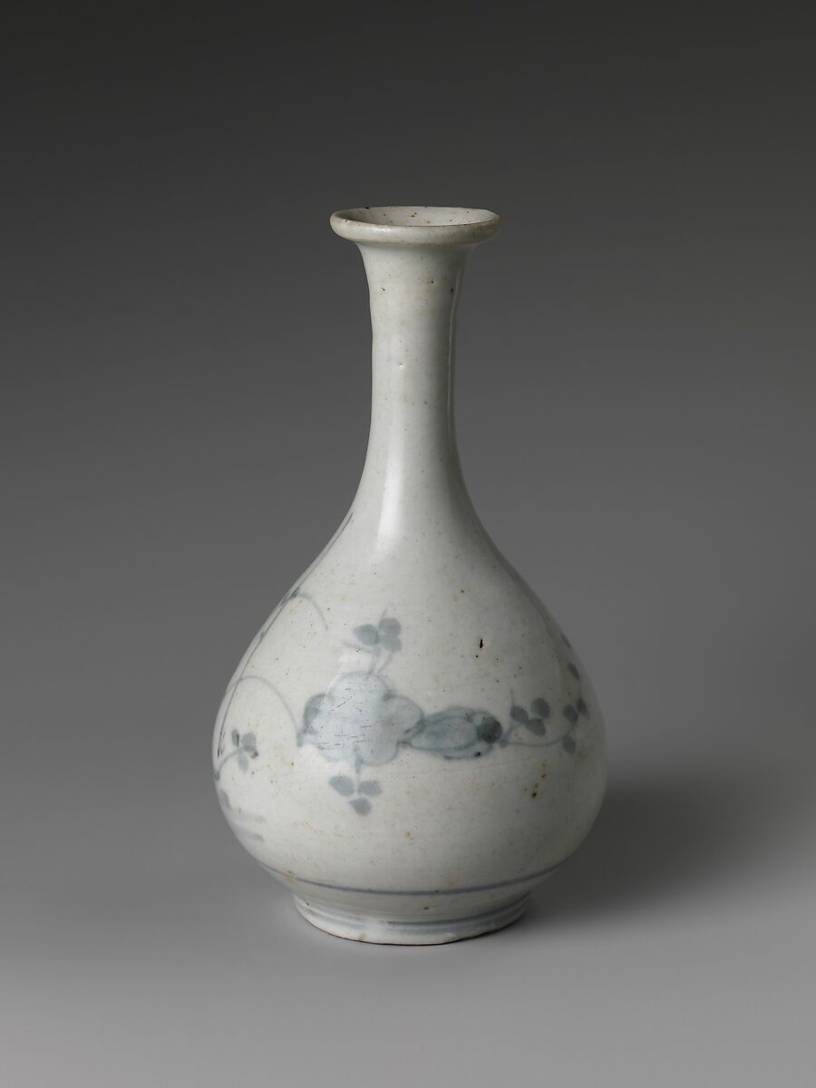 Wine Bottle with Flowers and Grasses, Porcelain with underglaze blue decoration (Hizen ware, early Imari type), Japan 