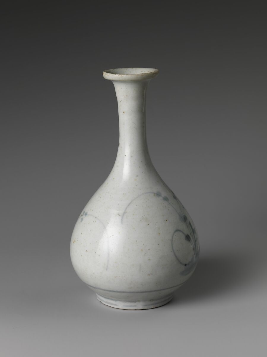 Sake Bottle (Tokkuri) with Flowers and Grasses, Porcelain with cobalt blue under transparent glaze (Hizen ware, Arita type), Japan