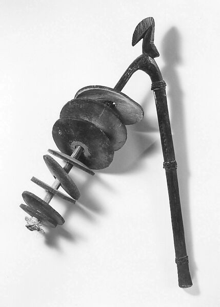 Lala (sistrum), Wood, gourd, hide, Probably Burkinabe 