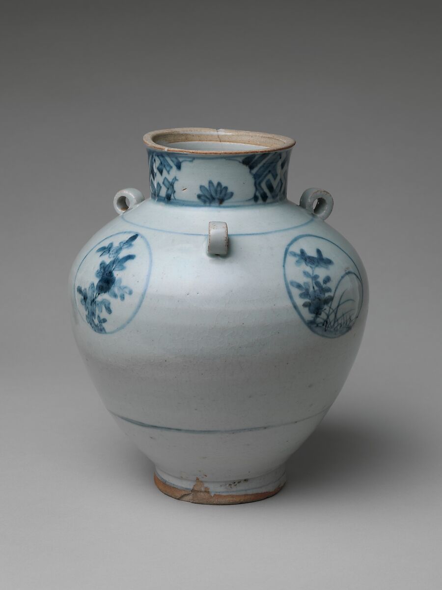 Jar with Four Ring Handles, Porcelain painted in underglaze blue (Arita ware, Imari type), Japan 