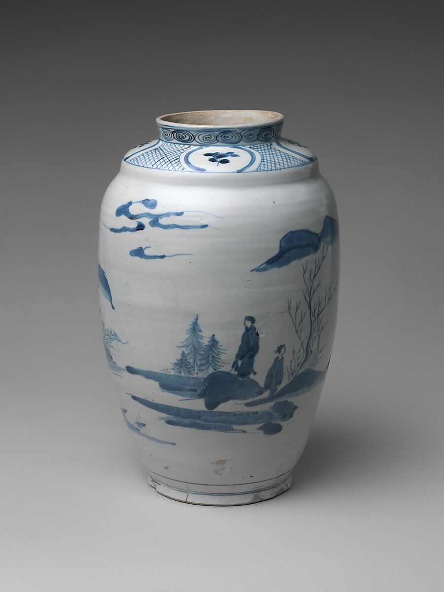 Jar with Landscape, Porcelain with underglaze blue (Hizen ware, early Imari type), Japan 