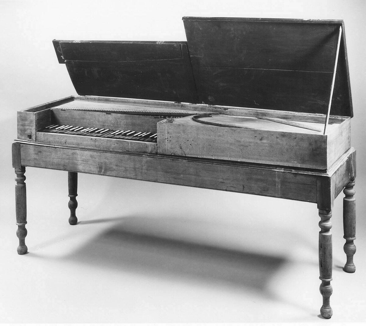 Square Piano, Black walnut, pine, sycamore, bone, iron, various materials, American