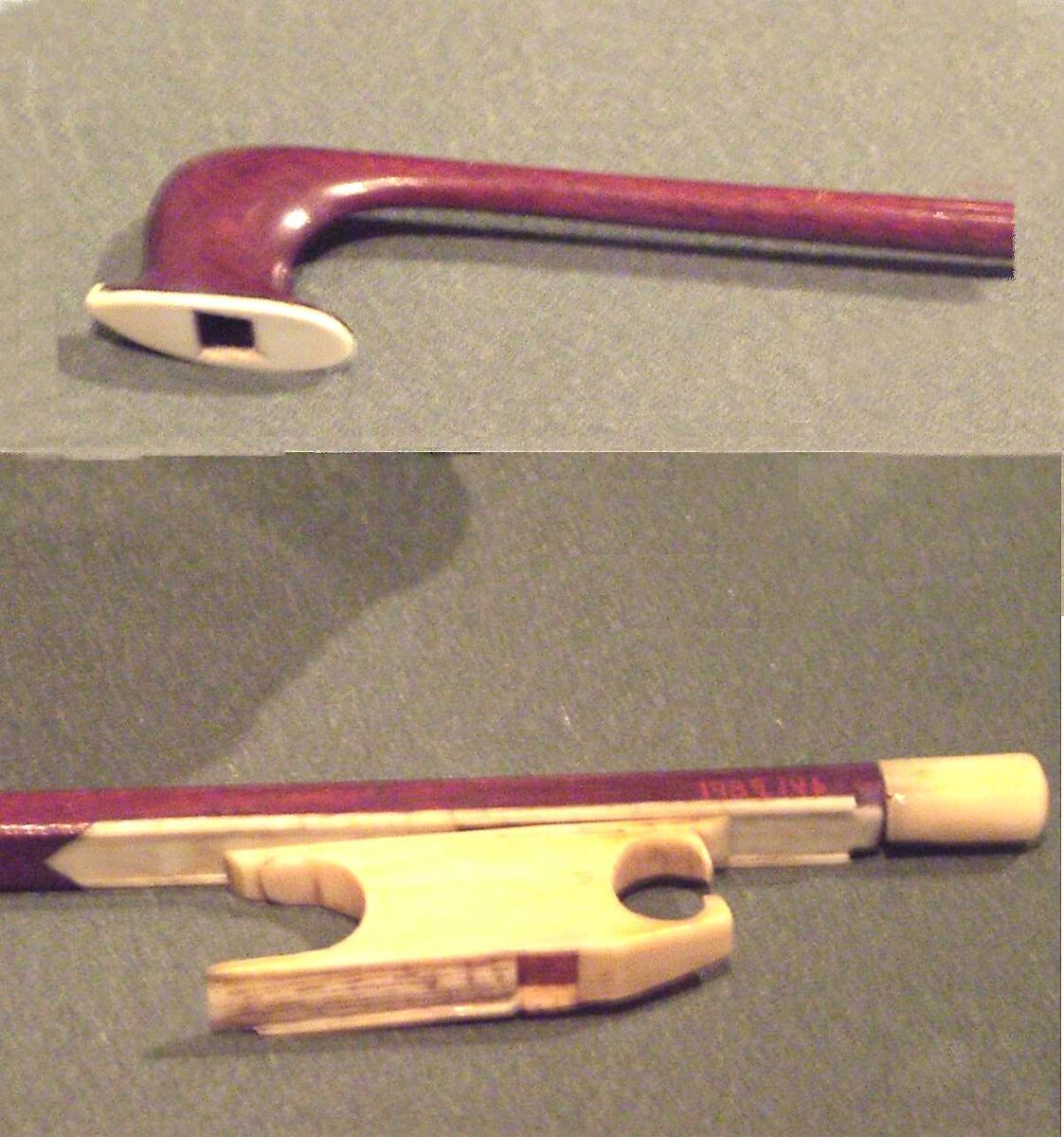 Violin Bow, Brazilwood, leather, ivory, ebony, silver, horsehair, French