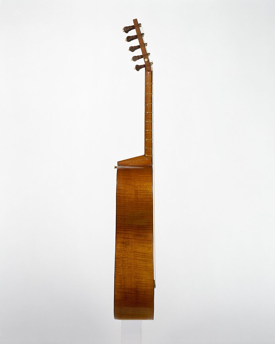 Guitar, José Massague (Spanish, Barcelona 1690–1764 Barcelona), Pine top, figured maple back and sides, rosewood binding, ivory nut, rosewood, mastic, and mother-of-pearl inlaid decoration, Spanish