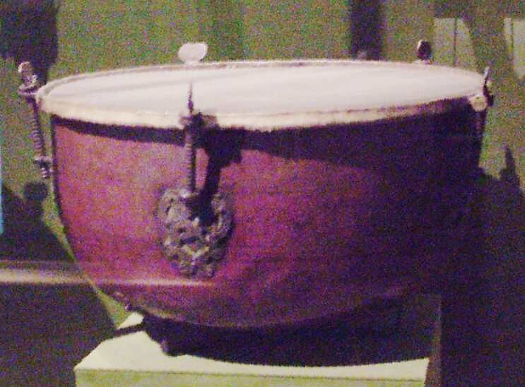 Kettledrum, Copper, iron, skin, fabric, probably German 