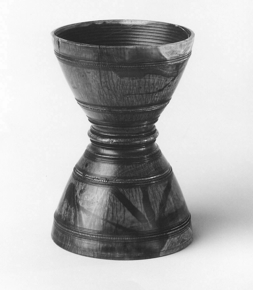 Damaru, Ivory, inlaid silver, Indian 