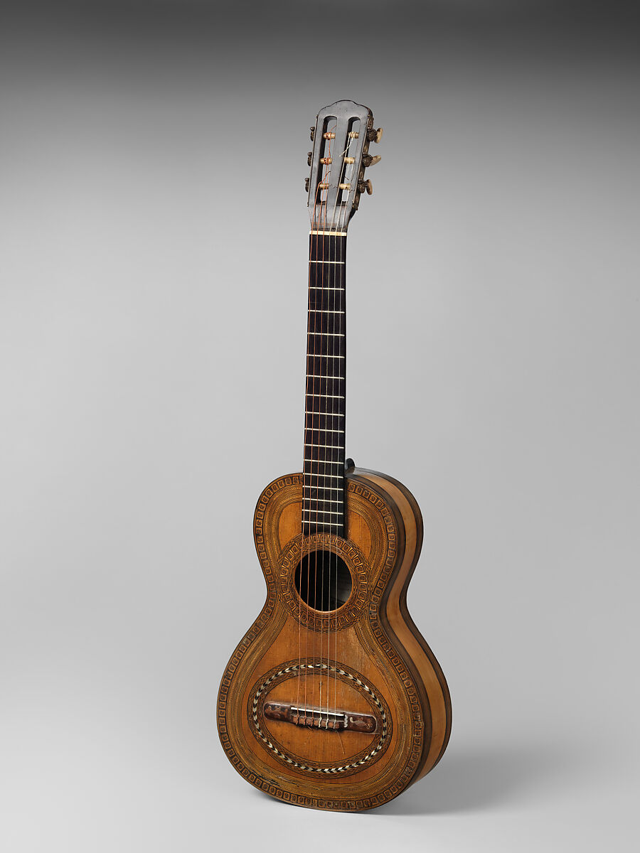 Guitar, Pedro Fuentes (Spanish, Zaragoza active ca. 1860s), Pine, maple, mahogany, walnut, ebony, Spanish 