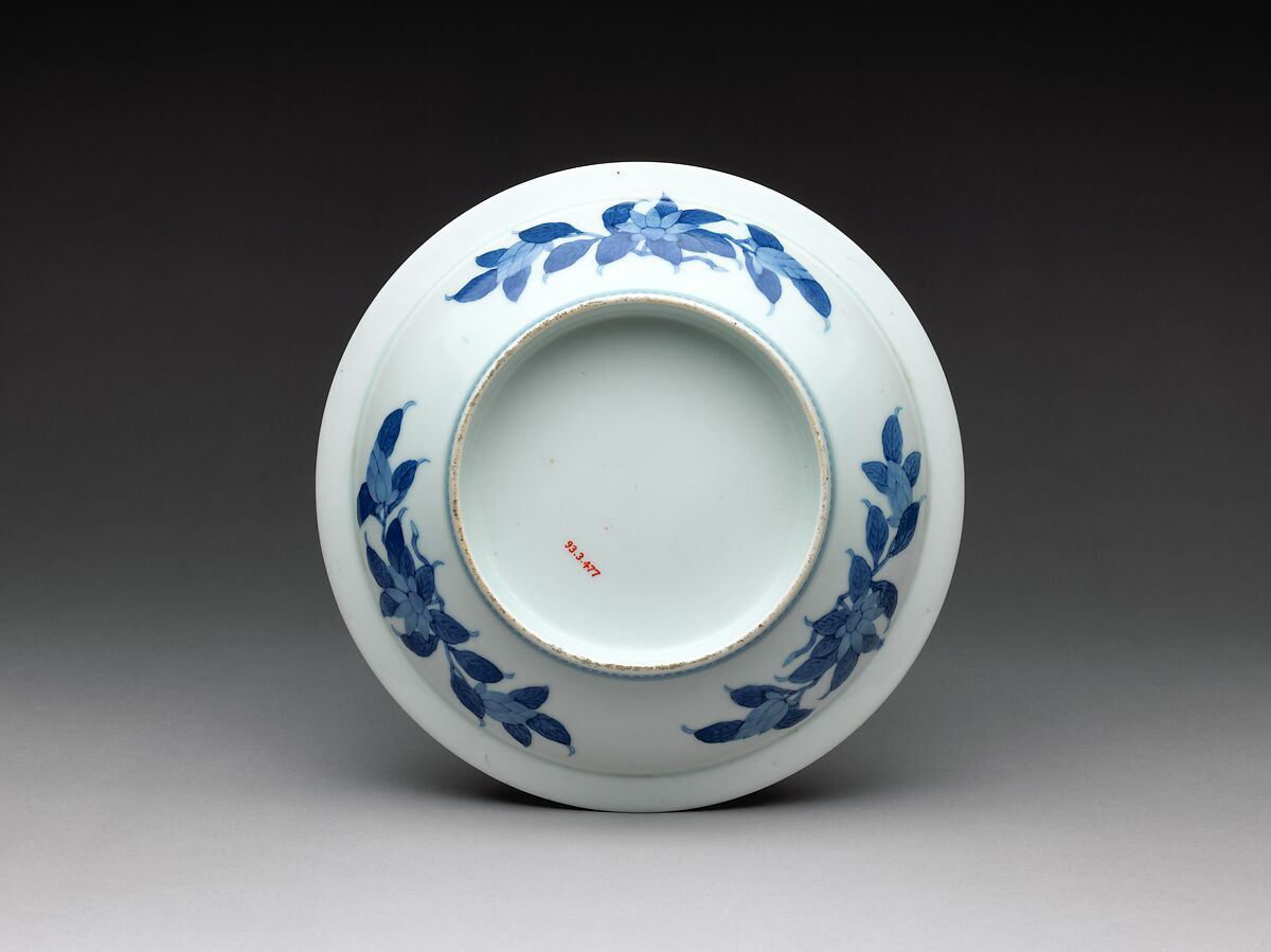 Dish with Bands of Geometricized Patterns, Porcelain painted in underglaze blue with comb pattern around the foot  (Nabeshima ware), Japan