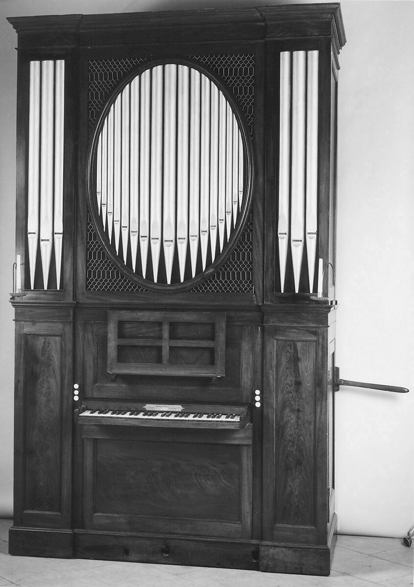 Chamber Organ, Samuel Green (British, Cuddesdon, Oxfordshire 1740–1796 Isleworth, Middlesex), Mahogany, cloth, ivory, ebony, brass, British 