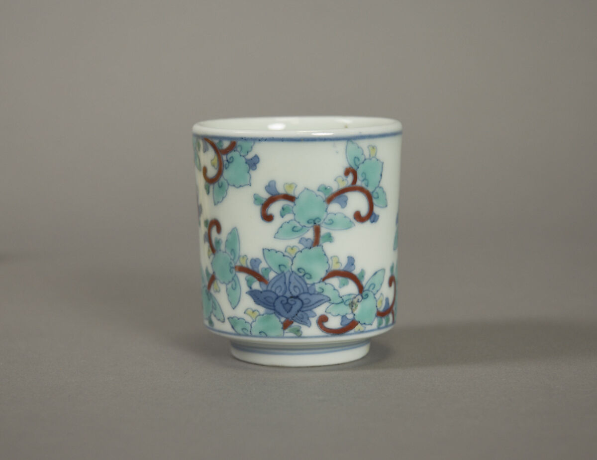 One of Three Cups with Floral Designs, from a Set of Twenty, Porcelain with underglaze blue and overglaze enamels (Hizen ware, Nabeshima type), Japan 