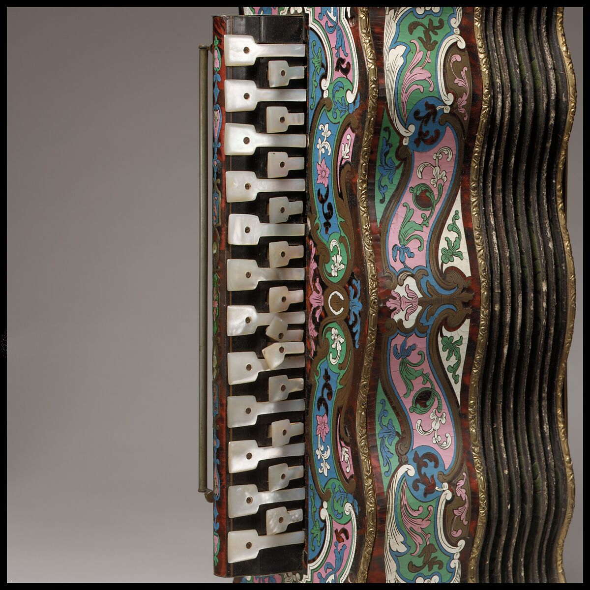 Accordion, Alexandre Pere &amp; Fils, Wood, metal, mastic, brass, tortoiseshell, gilt brass, mother-of-pearl, silver foil, French
